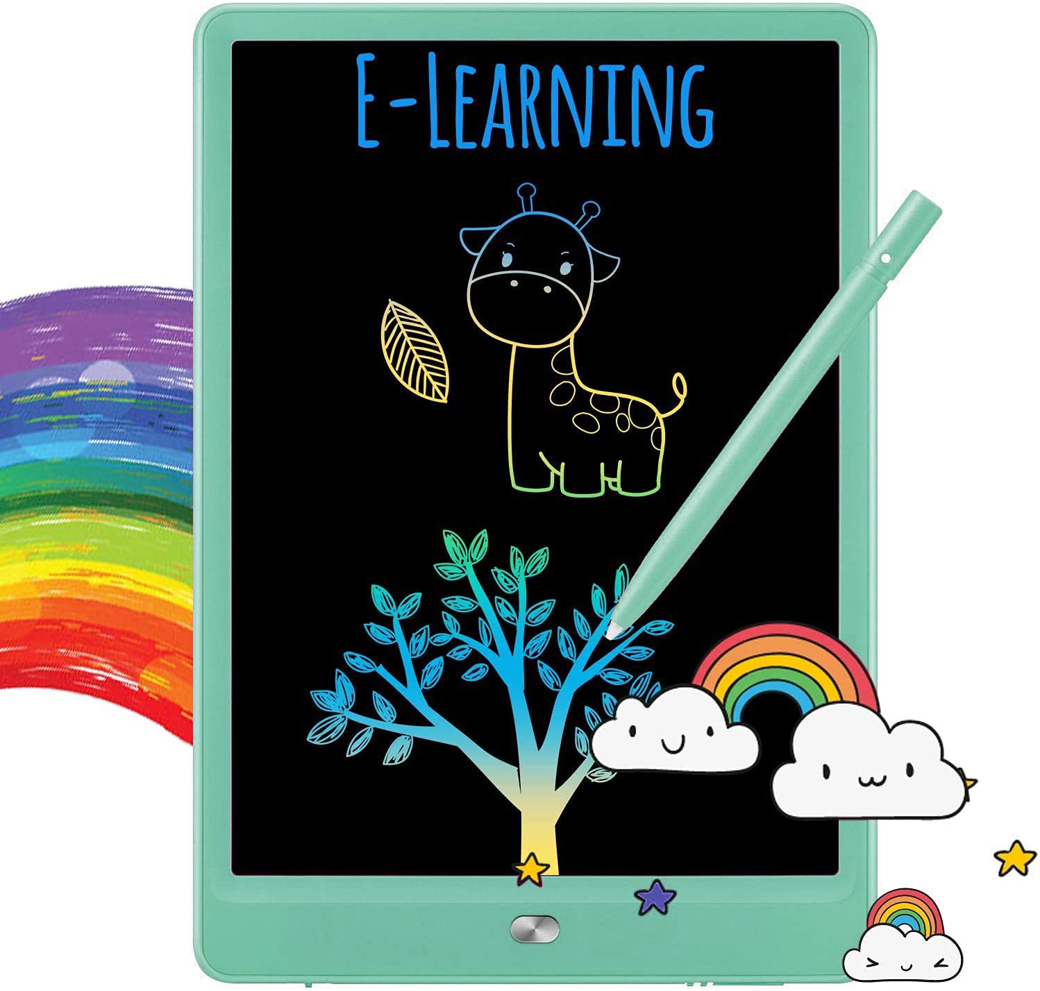 TEKFUN LCD Writing Tablet Doodle Pad for Kids, 10inch Rainbow Drawing Board Doodle Board Educational Learning Toys for 3 4 5 6 Year Boys Girls Birthday Gift (Green)