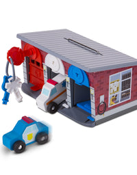 Melissa & Doug Toy Keys and Cars Wooden Rescue Vehicles and Garage (7 pcs) Red
