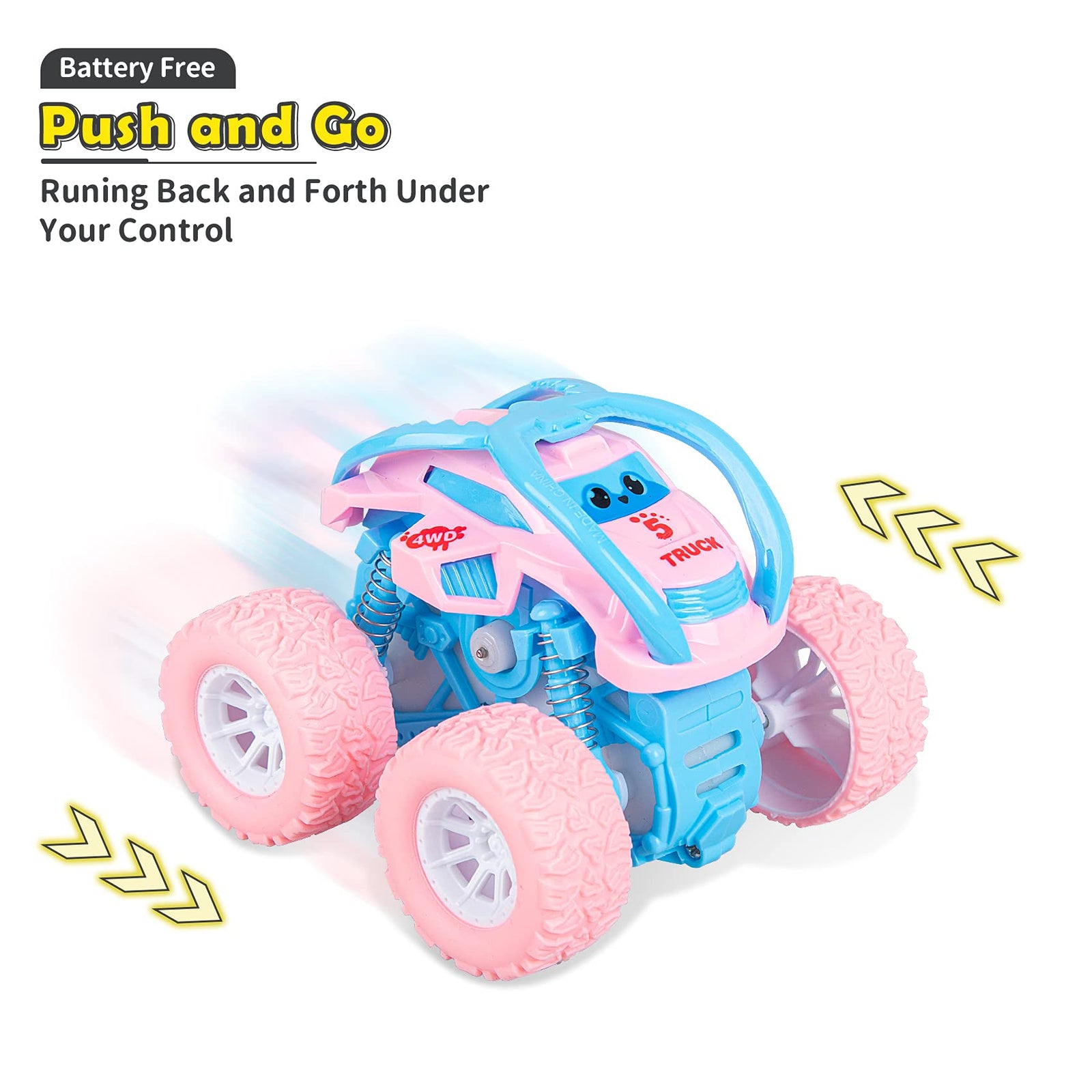 LODBY Cute Push & Go Double-Directions Vehicles Sets for Toddlers Gifts, 3 Pack