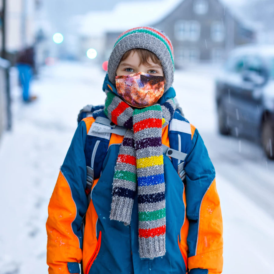 Kids Cloth Face Masks, 3 Ply Reusable Breathable Washable Mask with Adjustable Ear Loops, and Filter Pocket for Boys Girls