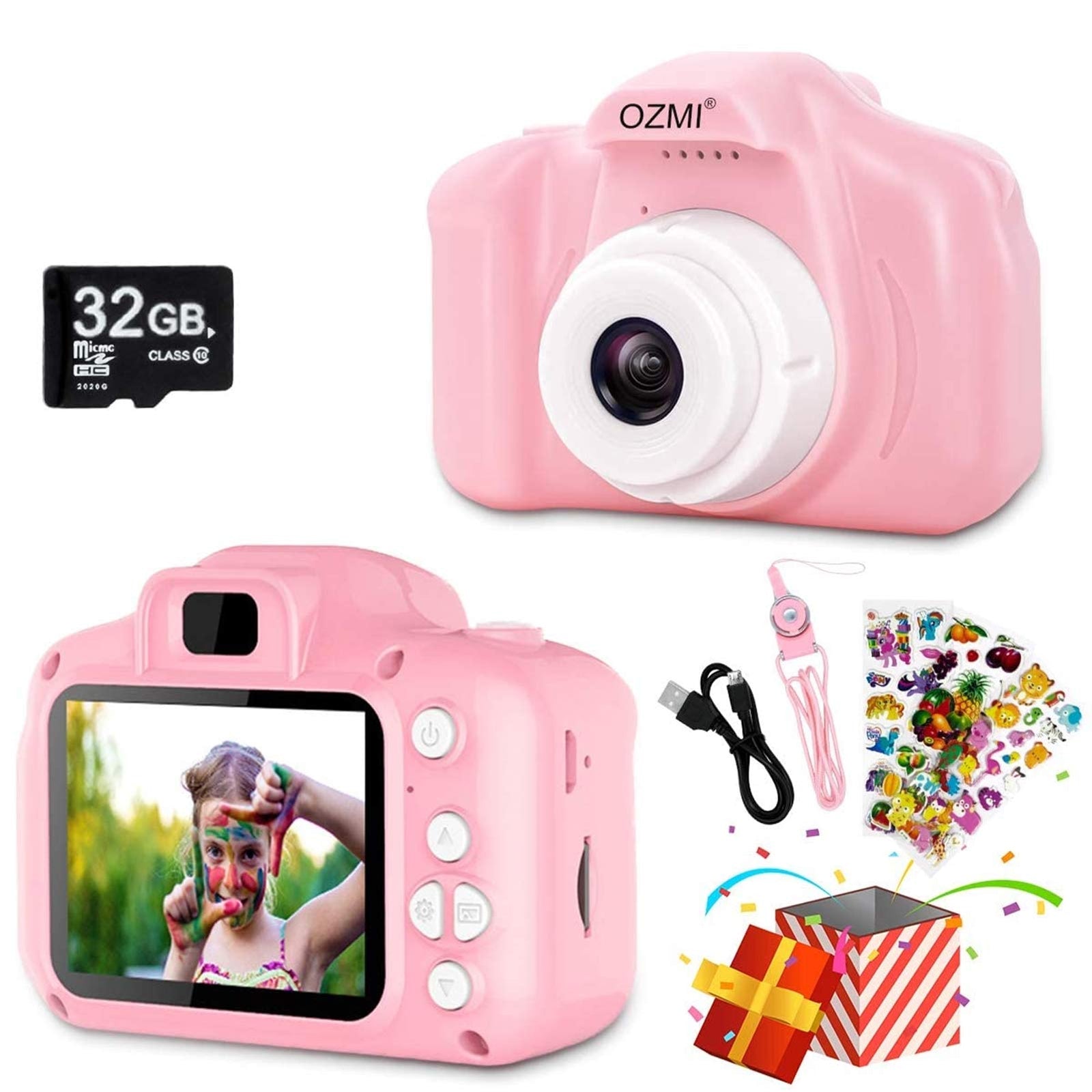 OZMI Upgrade Kids Selfie Camera, Christmas Birthday Gifts for Girls Age 3-12, Children Digital Cameras 1080P 2 Inch Toddler, Portable Toy for 3 4 5 6 7 8 9 10 Year Old Girls with 32GB SD Card (Pink)