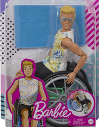 Barbie Ken Fashionistas Doll #167 with Wheelchair & Ramp Wearing Tie-Dye Shirt, Black Shorts, White Sneakers & Sunglasses, Toy for Kids 3 to 8 Years Old
