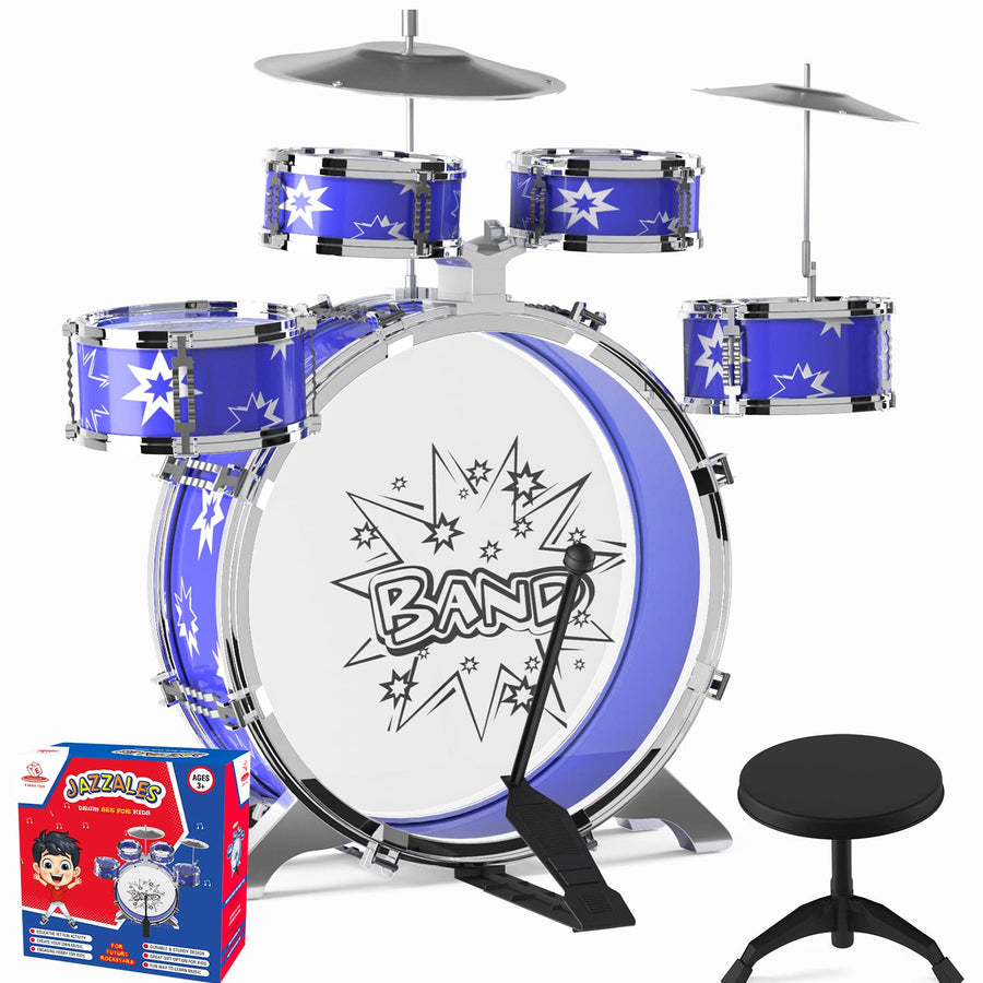 EMAAS Kids Jazz Drum Set for Kids – 5 Drums, 2 Drumsticks, Kick Pedal, Cymbal Chair, Stool – Ideal Gift Toy for Kids, Teens, Boys & Girls - Stimulates Musical Talent Imagination and Creativity