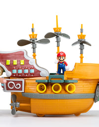 Super Mario Deluxe Bowser's Air Ship Playset with Mario Action Figure – Authentic In-Game Sounds & Spinning Propellers
