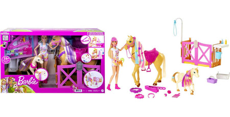 Barbie Groom 'n Care Horses Playset Doll (Blonde 11.5-in), 2 Horses & 20+ Grooming and Hairstyling Accessories, Gift for 3 to 7 Year Olds [Amazon Exclusive]
