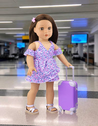 K.T. Fancy 16 pcs American 18 Doll Accessories Suitcase Travel Luggage Play Set for 18 Inch Doll Travel Carrier, Sunglasses Camera Computer Phone Pad Travel Pillow Blindfold Passport Tickets Cashes
