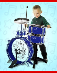 ToyVelt 12 Piece Kids Jazz Drum Set – 6 Drums, Cymbal, Chair, Kick Pedal, 2 Drumsticks, Stool – Little Rockstar Kit to Stimulating Children’s Creativity, - Ideal Gift Toy for Kids, Teens, Boys & Girls
