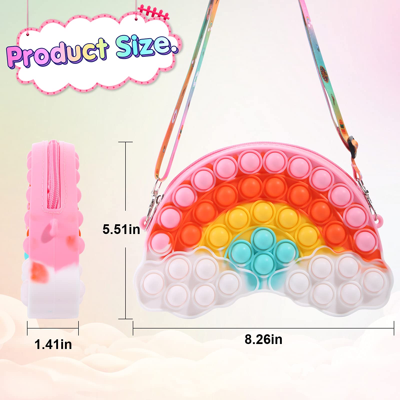 Tckoll Pop Purse Bag Fidgets for Girls,Rainbow Clouds Pop Purse Popper Bubbles Fidget Toys Handbags,Simple Anxiety Sensory Fidegt Toy,Fidget Toys Halloween Birthday Party Fidgets Gifts for Girls 10-12