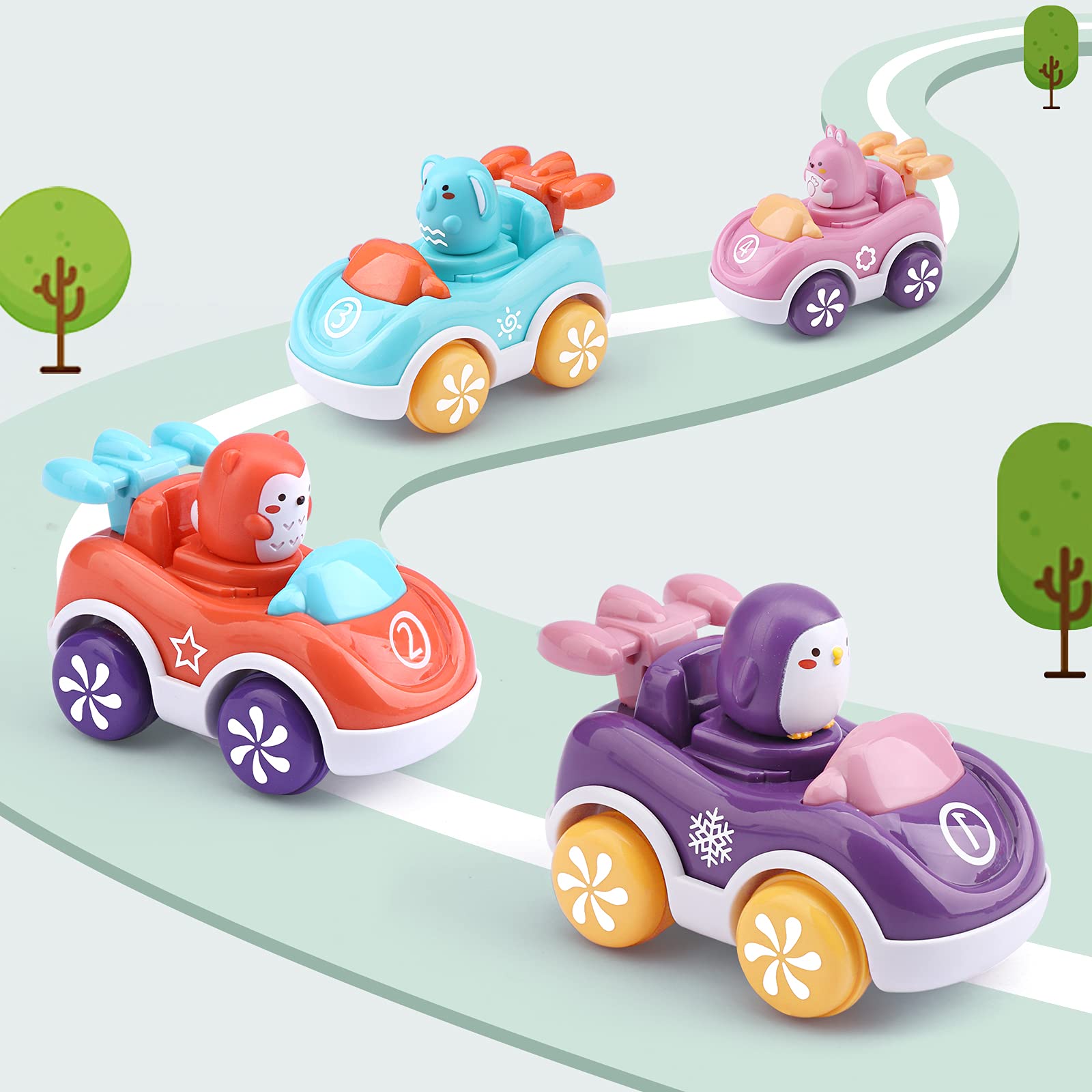 Baby Toy Cars for 1 Year Old Toddler Cartoon Wind up Cars for 2 Year Old Boys Birthday Gift Toys Age 1