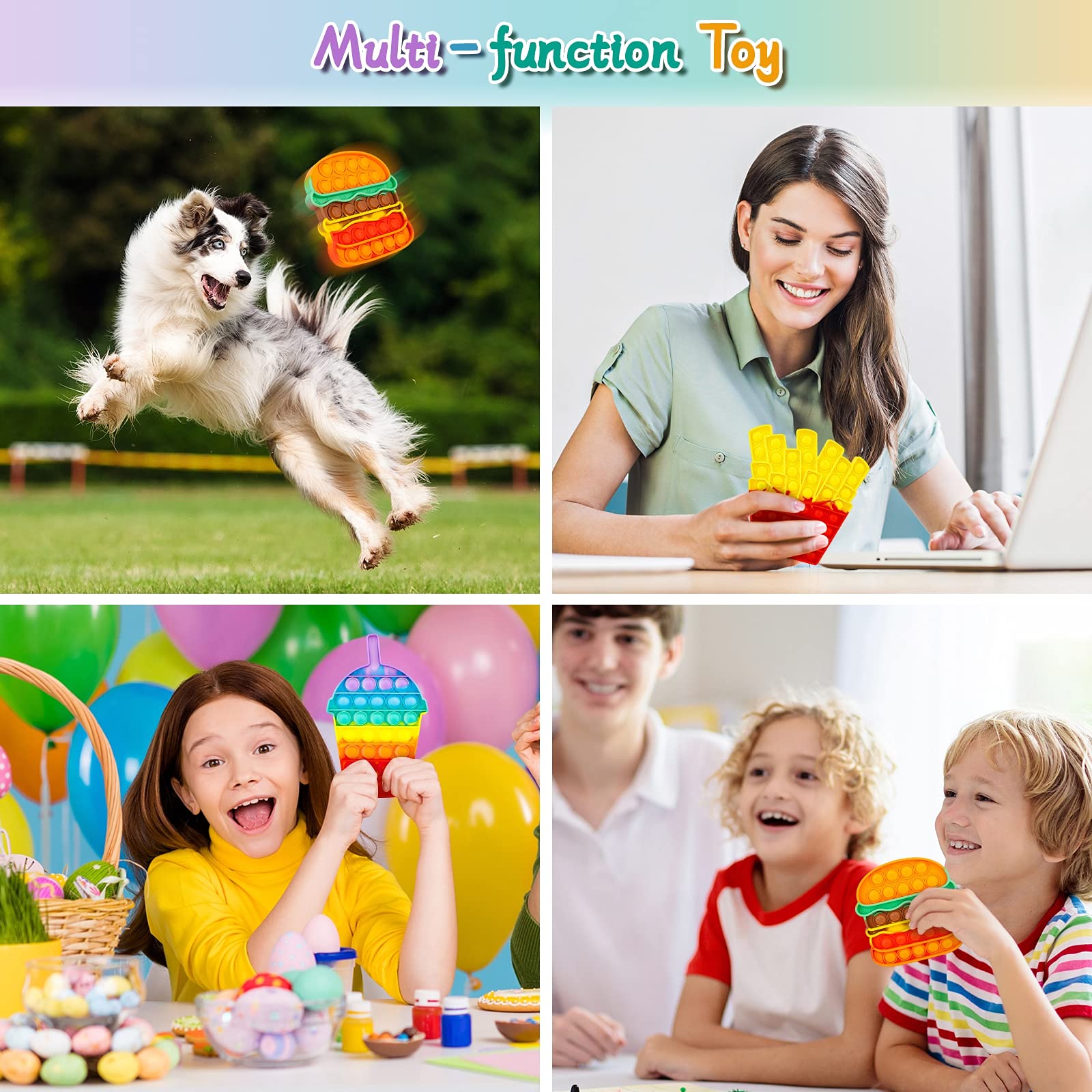 iTechjoy Fidget Toys Set, Bubble Popping Push Popper Sensory Fidget Toys, Pop On Its Stress Relief Toy Popits for Autism,ADD,ADHD, Educational Game Toy for Kids Adults,Hamburger&Fries&Coke Cup Shapes