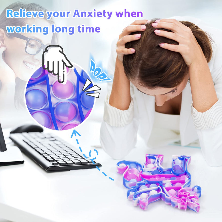 Hoofun Unicorn Fidget POP Toy: 2Pack Fidget Push Bubble Popper Toys,Stress Reliever Squeeze Unicorn Pop Bubble Toys, Anti-Anxiety Bubble Sensory Unicorn Gifts Toy for Girls Adults Kids