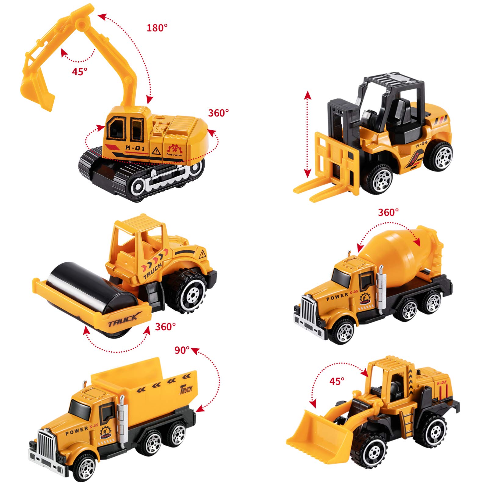 TEMI Diecast Engineering Construction Vehicle Toy Set w/ Play Mat,Truck Carrier,Forklift,Bulldozer,Excavator,Mixer,Dump Truck, Alloy Metal Car Toys Set for 3 4 5 6 Years Old Toddlers Kids Boys & Girls