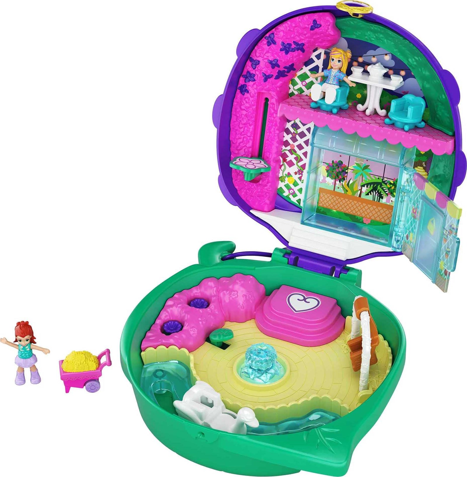 Polly Pocket Pocket World Lil’ Ladybug Garden Compact with Fun Reveals, Micro Polly and Lila Dolls, Wheelbarrow with Flowers and Sticker Sheet for Ages 4 and Up [Amazon Exclusive]