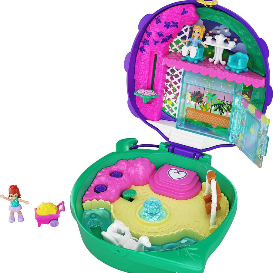 Polly Pocket Pocket World Lil’ Ladybug Garden Compact with Fun Reveals, Micro Polly and Lila Dolls, Wheelbarrow with Flowers and Sticker Sheet for Ages 4 and Up [Amazon Exclusive]