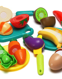 70 PCS Cutting Play Food Toy for Kids Kitchen, Pretend Fruit &Vegetables Accessories with Shopping Storage Basket, Plastic Mini Dishes and Knife, Educational Toy for Toddler Children Birthday Gift
