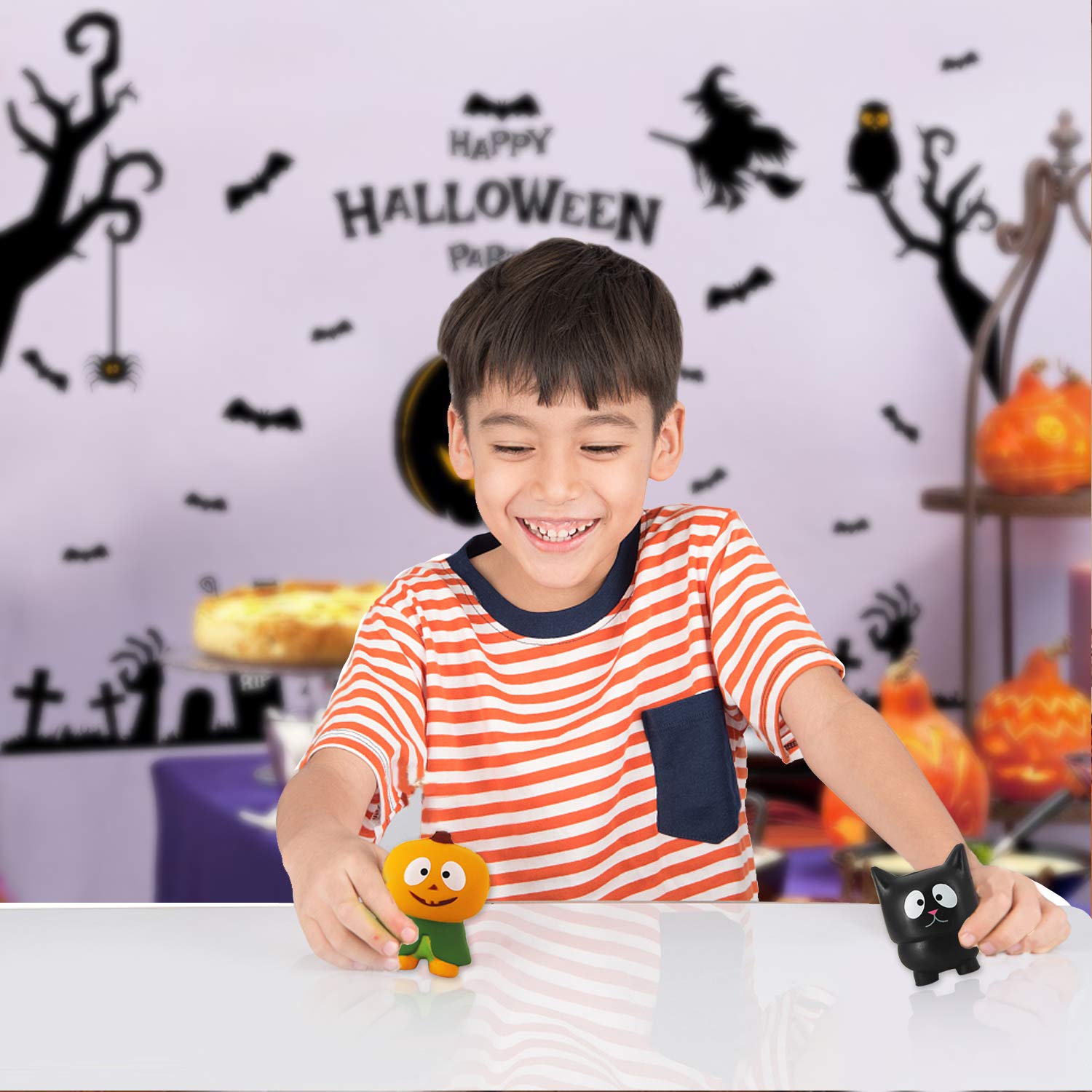 heytech 6 Packs Halloween Squishies Toys Slow Rising: Gift Box Includes Spooky, Pumpkin, Zombie,Black Cat,Mummy, Vampire Soft Squishy Toys Great Sensory Toys for Girls,Boys,Kids…