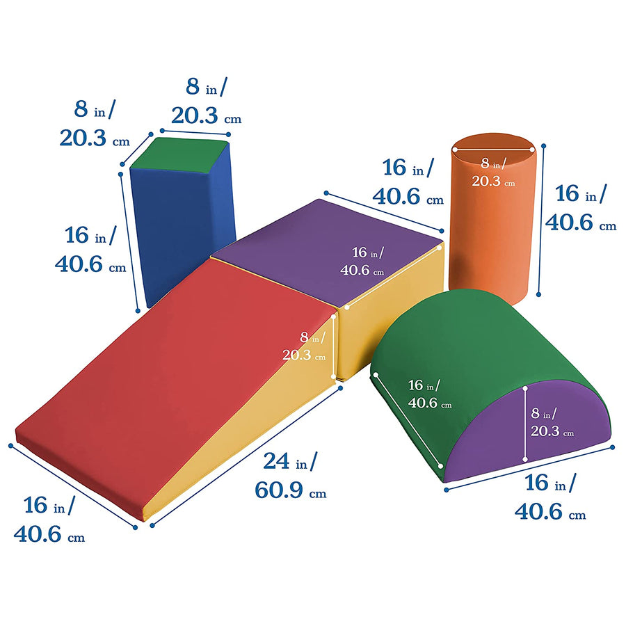 ECR4Kids - ELR-12683 SoftZone Climb and Crawl Activity Play Set, Lightweight Foam Shapes for Climbing, Crawling and Sliding, Safe Foam Playset for Toddlers and Preschoolers, 5-Piece Set, Primary,Assorted