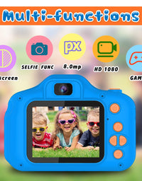 Seckton Upgrade Kids Selfie Camera, Christmas Birthday Gifts for Boys Age 3-9, HD Digital Video Cameras for Toddler, Portable Toy for 3 4 5 6 7 8 Year Old Boy with 32GB SD Card-Navy Blue
