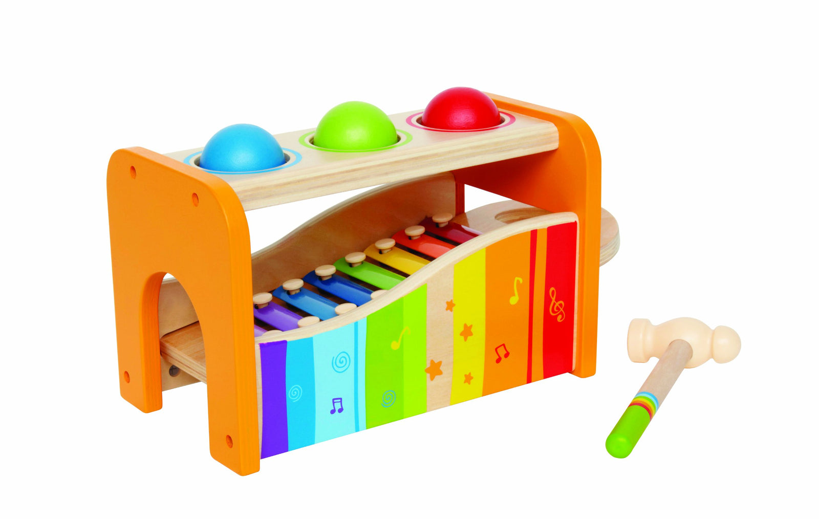 Hape Pound & Tap Bench with Slide Out Xylophone - Award Winning Durable Wooden Musical Pounding Toy for Toddlers, Multifunctional and Bright Colours, Yellow