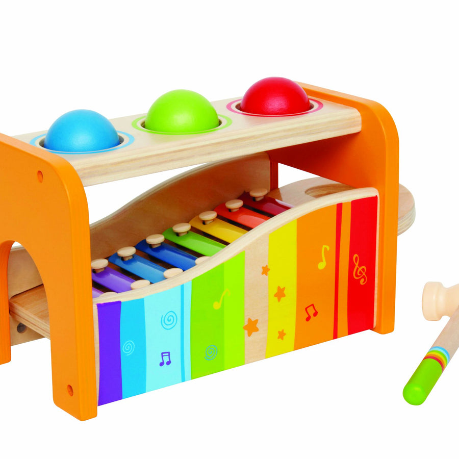 Hape Pound & Tap Bench with Slide Out Xylophone - Award Winning Durable Wooden Musical Pounding Toy for Toddlers, Multifunctional and Bright Colours, Yellow