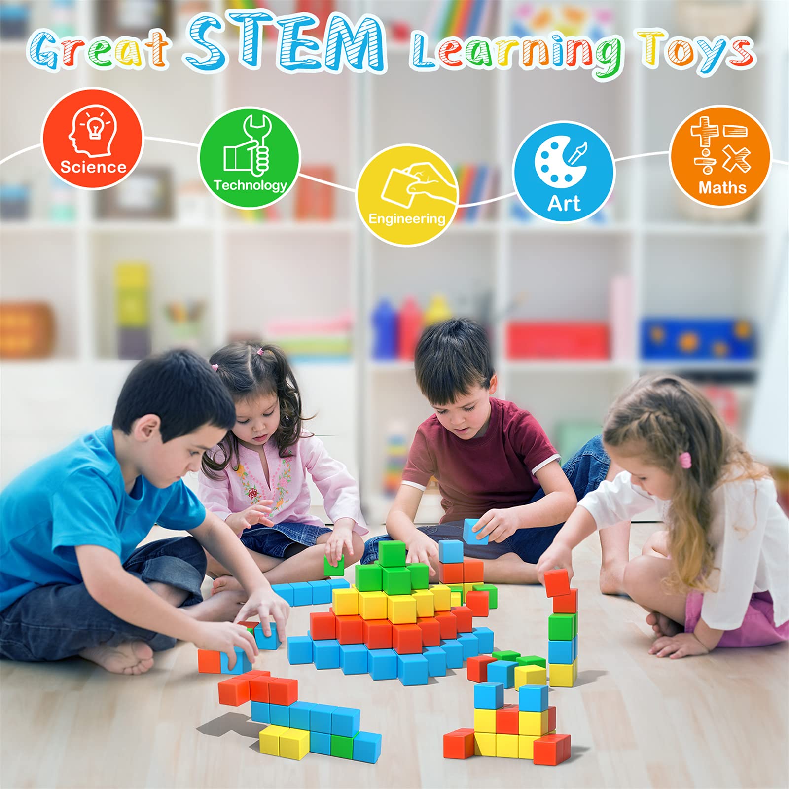 Magnetic Blocks, 28 Pieces 1.34 inch Large Magnetic Building Blocks, 3D Magnetic Cubes for Kids, Preschool Educational Construction Kit, Sensory Montessori Toys Kids Blocks for Boys Girls Toddlers
