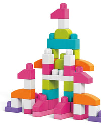 Mega Bloks First Builders Big Building Bag with Big Building Blocks, Building Toys for Toddlers (80 Pieces) - Pink Bag
