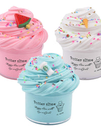 Slime Kit with 3 Pack Butter Slime,Pink Watermelon,White Ice Cream and Ocean Coffee,Scented Slime Kit for Girls and Boys ,Super Soft and Non Sticky DIY Surprise Slime
