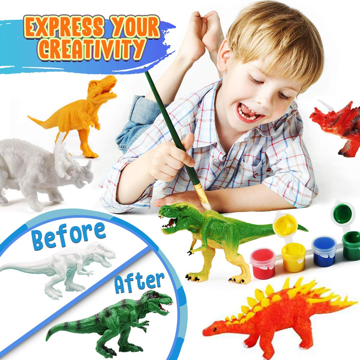 FUNZBO Kids Crafts and Arts Set Painting Kit - Dinosaurs Toys Art and Craft Supplies Party Favors for Boys Girls Age 4 5 6 7 Years Old Kid Creativity DIY Gift Set