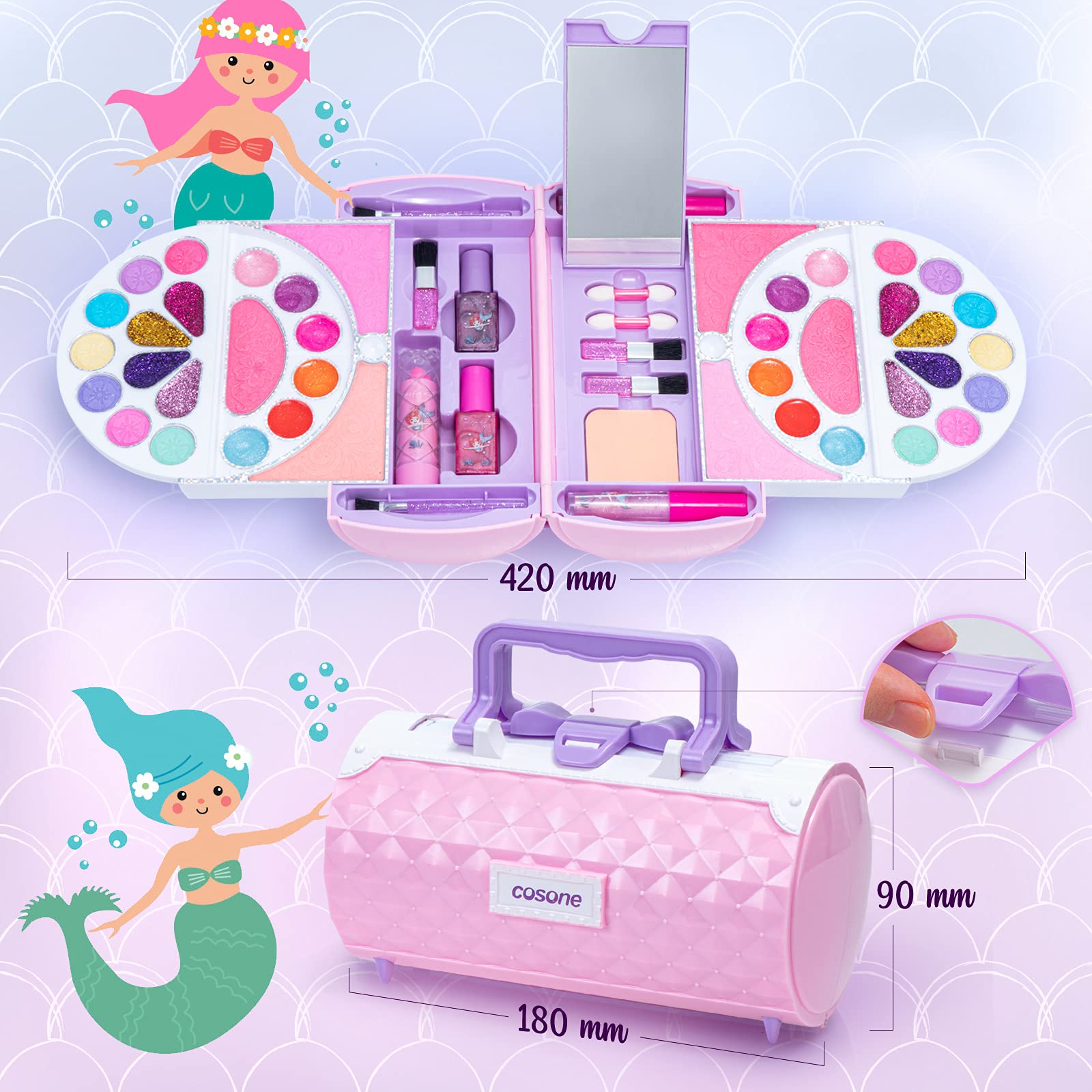 cosone Kids Makeup Kit 54 Pcs Real Cosmetic Make Up Set, Safty Tested Washable Makeup Toy Set with Portable Box for Girls Prentent Play Christmas Birthday Gift Toys