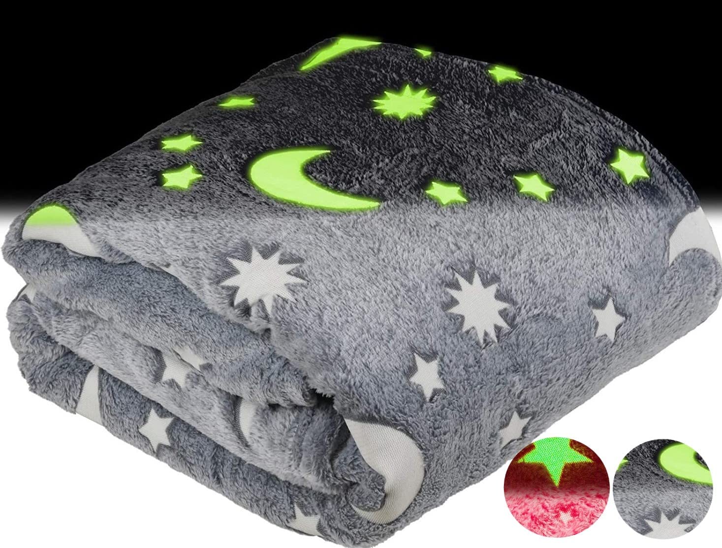 Glow in The Dark Throw Blanket Gift for Kids - Fun, Cozy Fleece Throw Blanket Made from Plush Polyester | Wrinkle-Resistant Soft Blanket Measures 50 x 60 Inches | Grey