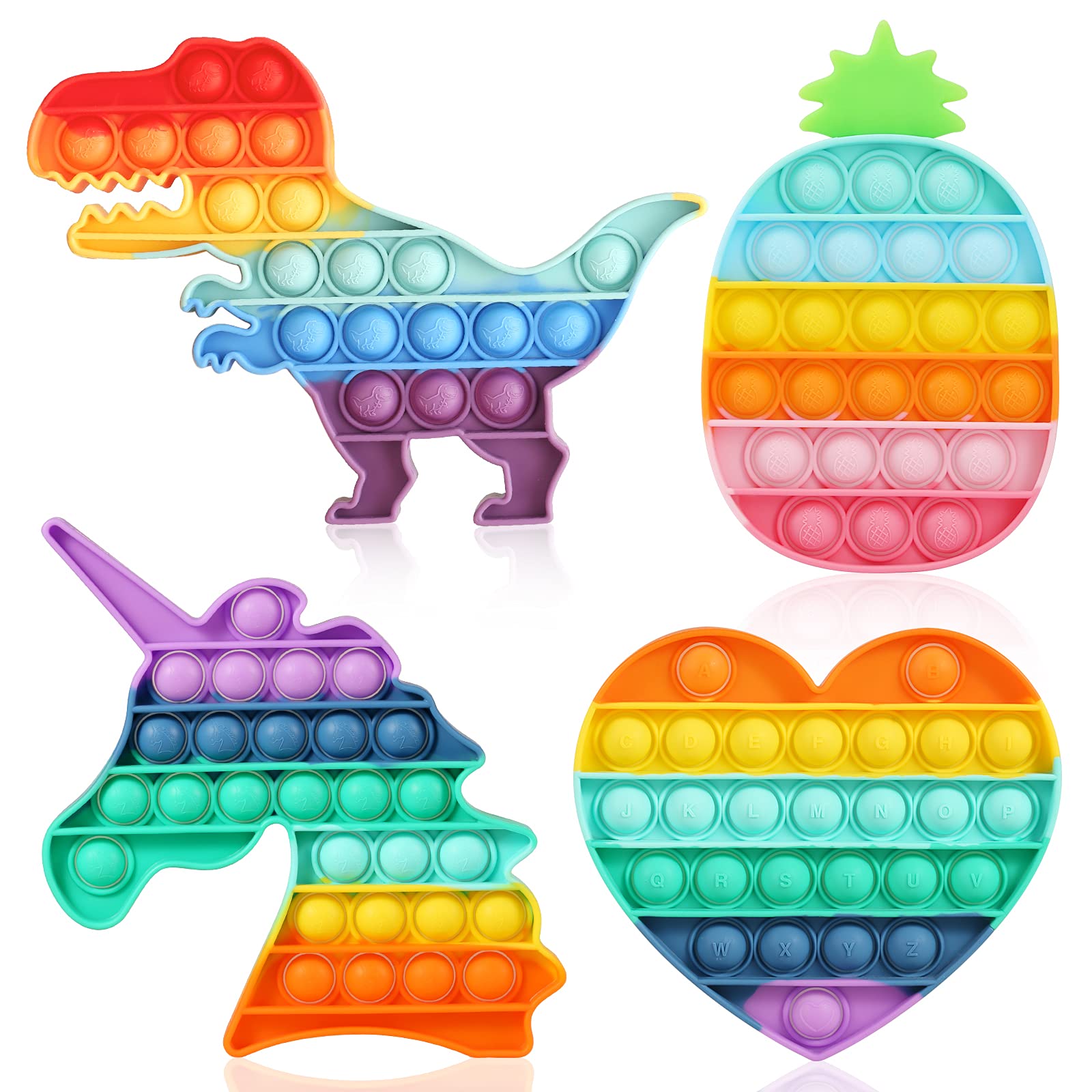 Fescuty Rainbow Fidget Toys Heart Sensory Toys Autism Learning Materials for Anxiety Stress Relief Squeeze Toy (4 Pack Rainbow)