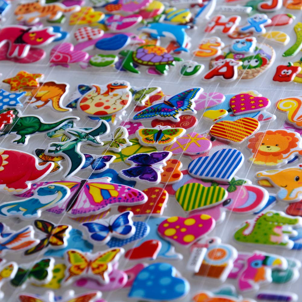 Kids Stickers 1000+, 40 Different Sheets, 3D Puffy Stickers for Kids, Bulk Stickers for Girl Boy Birthday Gift, Scrapbooking, Teachers, Toddlers, Including Animals, Stars, Fishes, Hearts and More