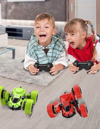 Joyjam Toys for 6-12 Year Old Boys RC Stunt Car for Kids and Adults 4WD Off Road Truck 2.4Ghz Remote Control Vehicle Double Sided 360 Degree Rotating Christmas Birthday Gifts NBC Green

