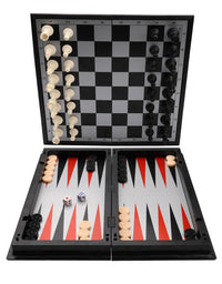3 in 1 Chess Checkers Backgammon Set, KAILE Magnetic Chess Travel Magnet Chess with Folding Case 13"
