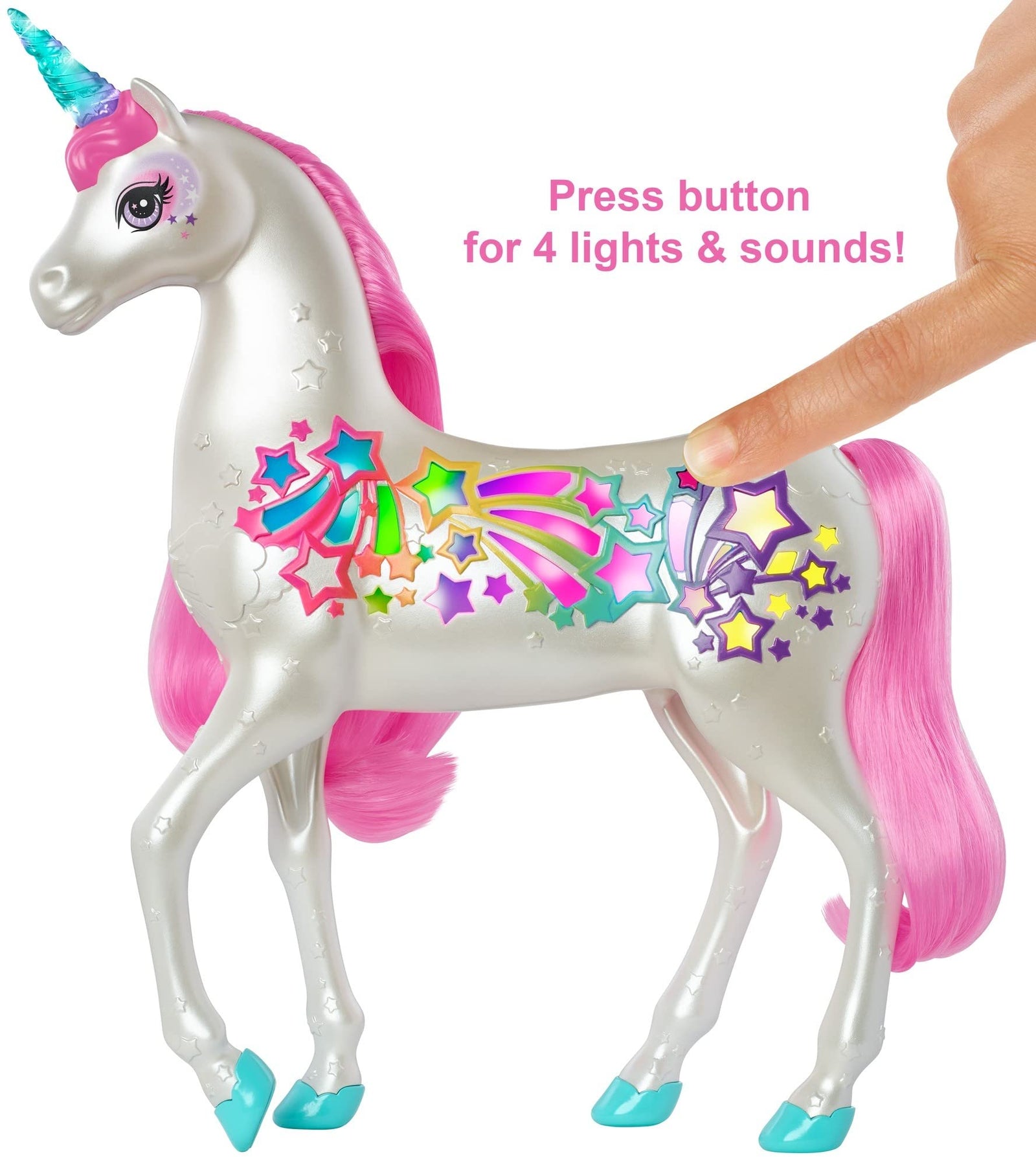Barbie Dreamtopia Brush 'n Sparkle Unicorn with Lights and Sounds, White with Pink Mane and Tail, Gift for 3 to 7 Year Olds [Amazon Exclusive]