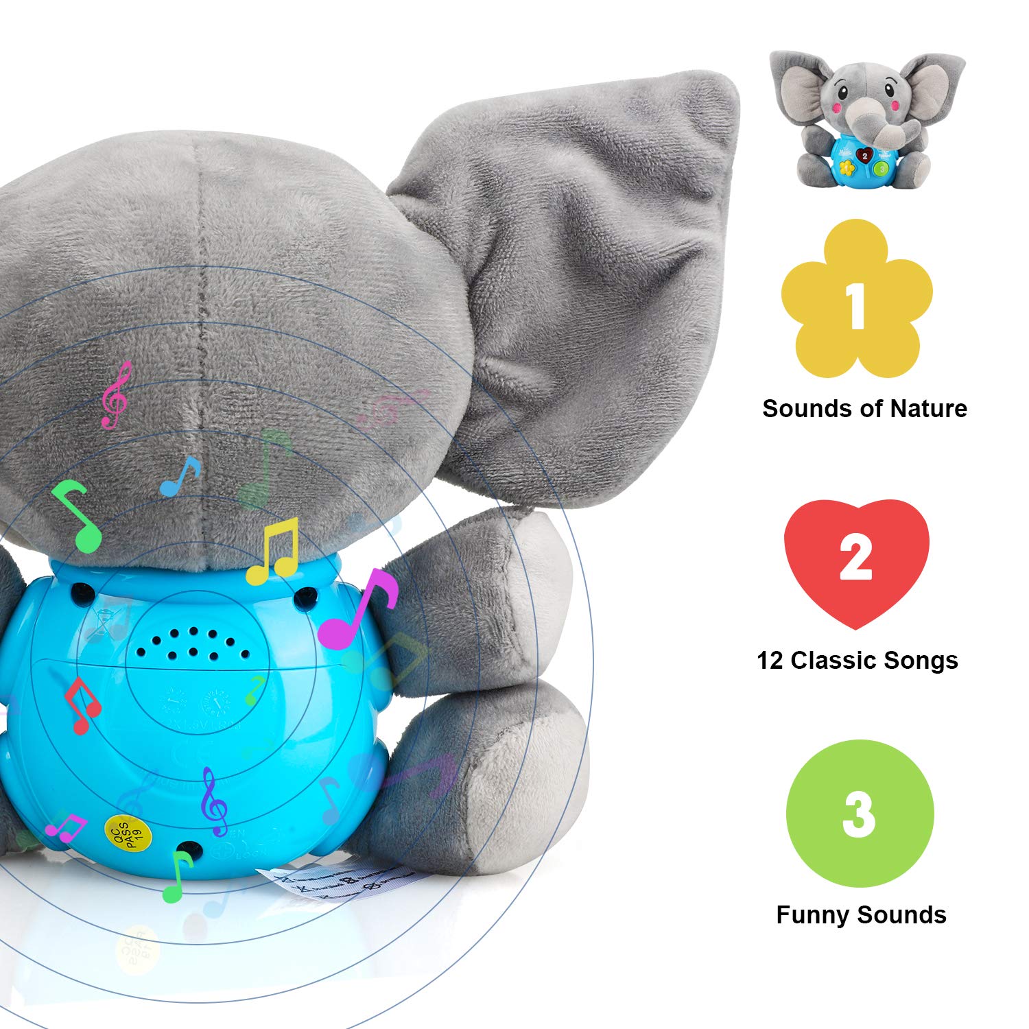STEAM Life Plush Elephant Baby Toys - Newborn Baby Musical Toys for Baby 0 to 36 Months - Light Up Baby Toys for Infants Babies Boys Girls Toddlers Baby Gifts 0 3 6 9 12 Month