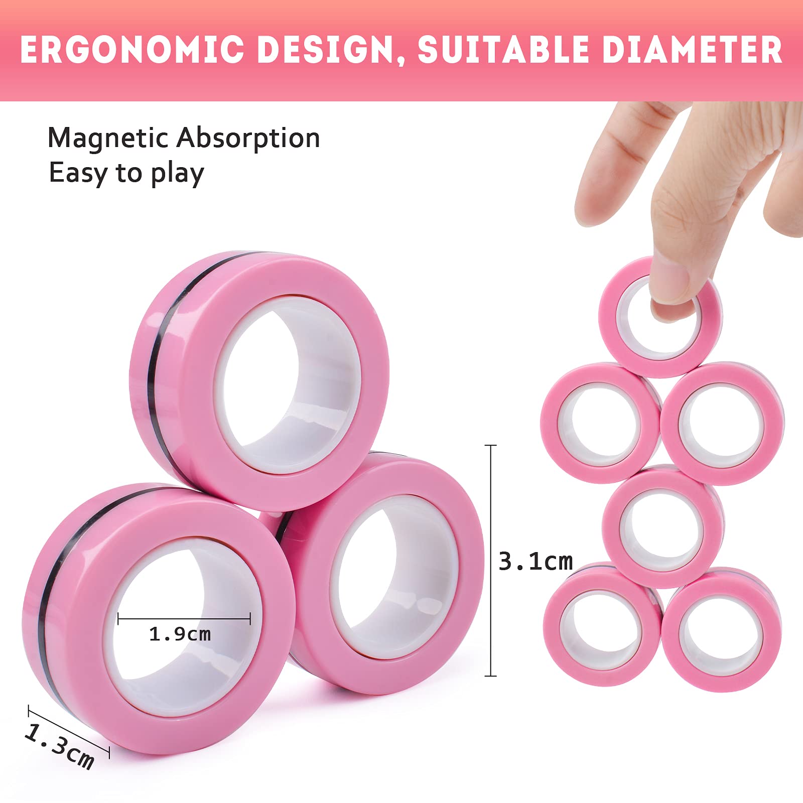 6PCS Magnetic Rings, Fidget Rings,Roller Rings,Adult Finger Fidget Toys, ADHD Anxiety Relief Decompression Magical Ring Fidget Toy,Funny Gifts kids Magnetic Spinner Ring for Boys Girls(Random Color)