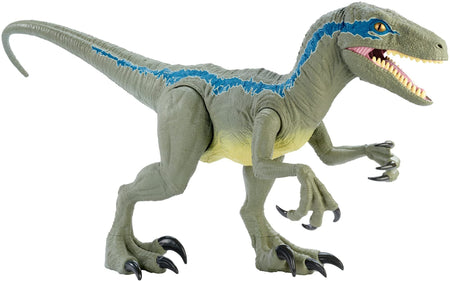 Jurassic World Super Colossal Velociraptor Blue 18” High & 3.5 Feet Long with Realistic Color, Articulated Arms & Legs, Swallows 20 Mini Action Figures [Amazon Exclusive]