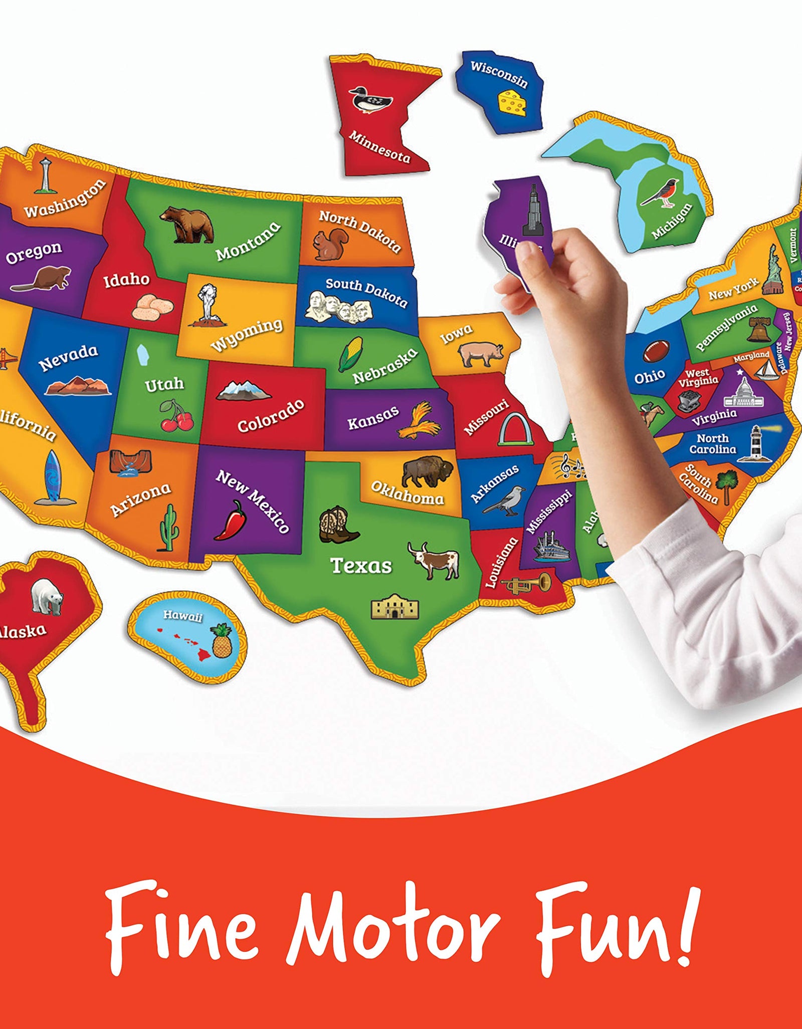 Learning Resources Magnetic U.S. Map Puzzle, Fun Geography for Kids, US Map, Develops Fine Motor Skills, 44 Pieces, Ages 4+