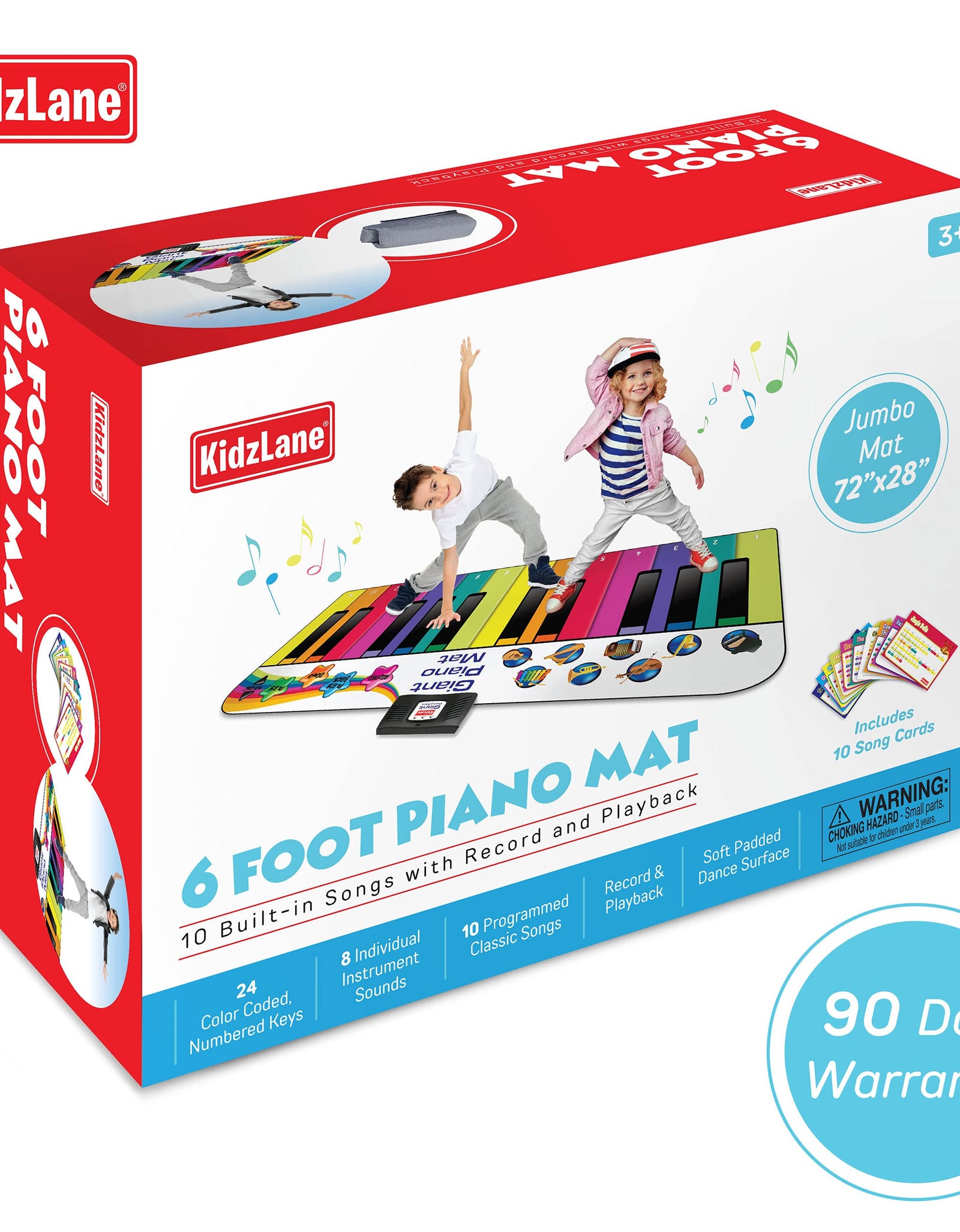 Kidzlane Floor Piano Mat for Kids and Toddlers | Giant 6 ft. Piano Mat, 24 Keys, 10 Song Cards, Built in Songs, Record & Playback, 8 Instrument Sounds | Musical Gift Toy for Boys & Girls Ages 3+