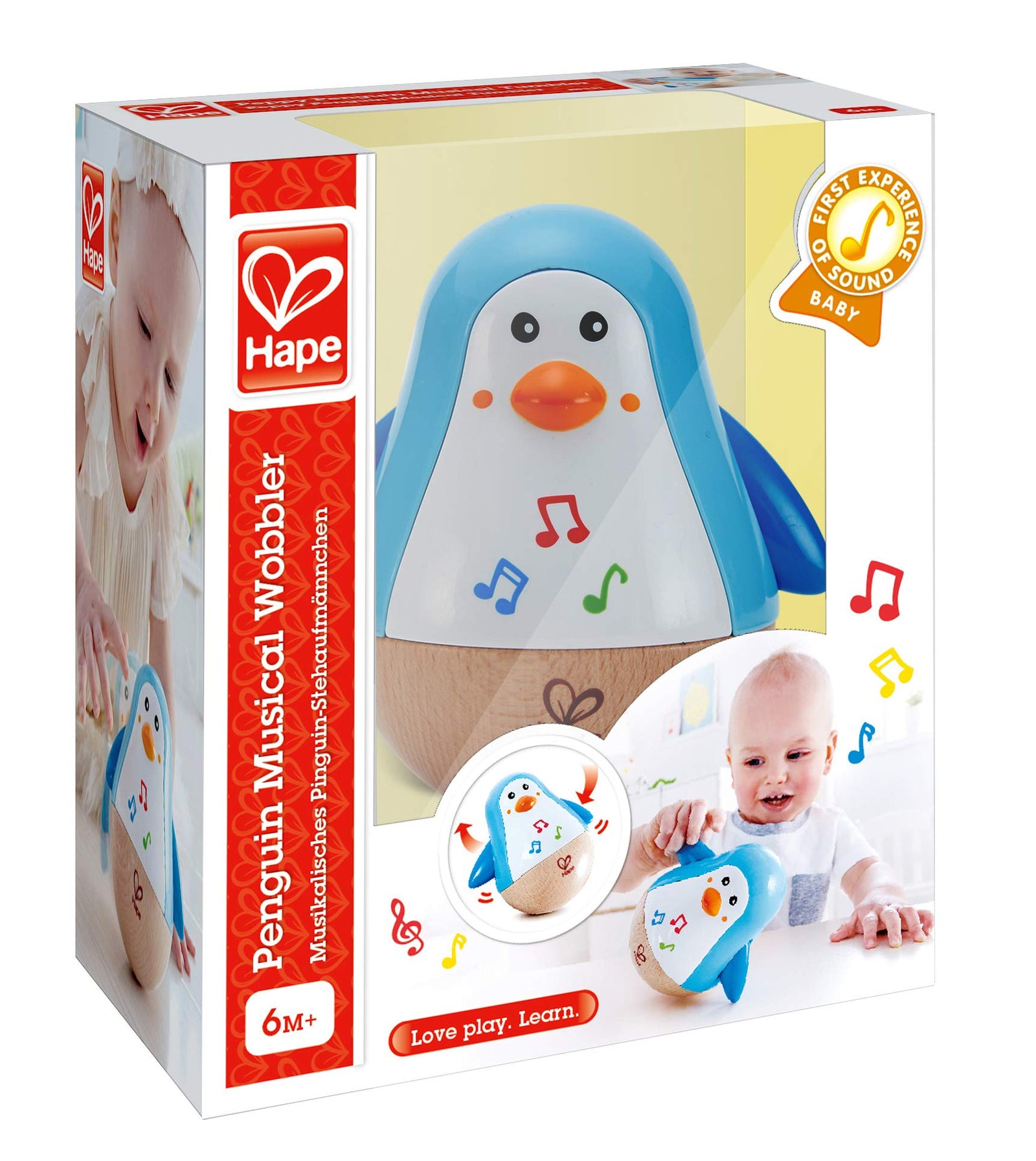 Hape Penguin Musical Wobbler | Colorful Wobbling Melody Penguin, Roly Poly Toy for Kids 6 Months+, Multicolor, 5'' x 2'' (E0331)