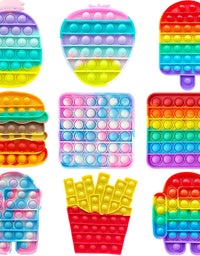 9 Pack Colorful Pop Fidget Toy, Push Bubble Popper Sensory Toy, Autism Special Needs Stress Reliever Silicone Stress Reliever Toy ，Help Restore Emotions Gift for Adult Kids (Rainbow&Pink)
