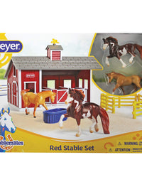 Breyer Stablemates Red Stable and Horse Set | 12 Piece Play set with 2 Horses | 11.5"L x 7.5"W x 9.25"H | 1:32 Scale | Model #59197
