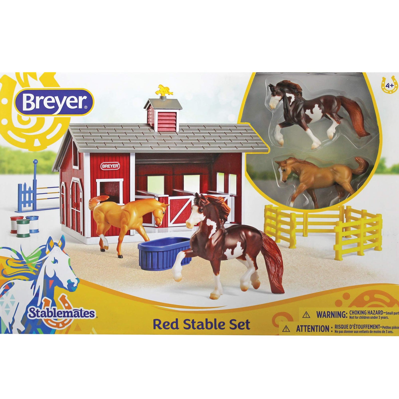 Breyer Stablemates Red Stable and Horse Set | 12 Piece Play set with 2 Horses | 11.5"L x 7.5"W x 9.25"H | 1:32 Scale | Model #59197