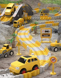 iHaHa 236PCS Construction Race Tracks for Kids Boys Toys, 6PCS Construction Car and Flexible Track Playset Create A Engineering Road Toys for 3 4 5 6 Year Old Boys Girls Best Gift
