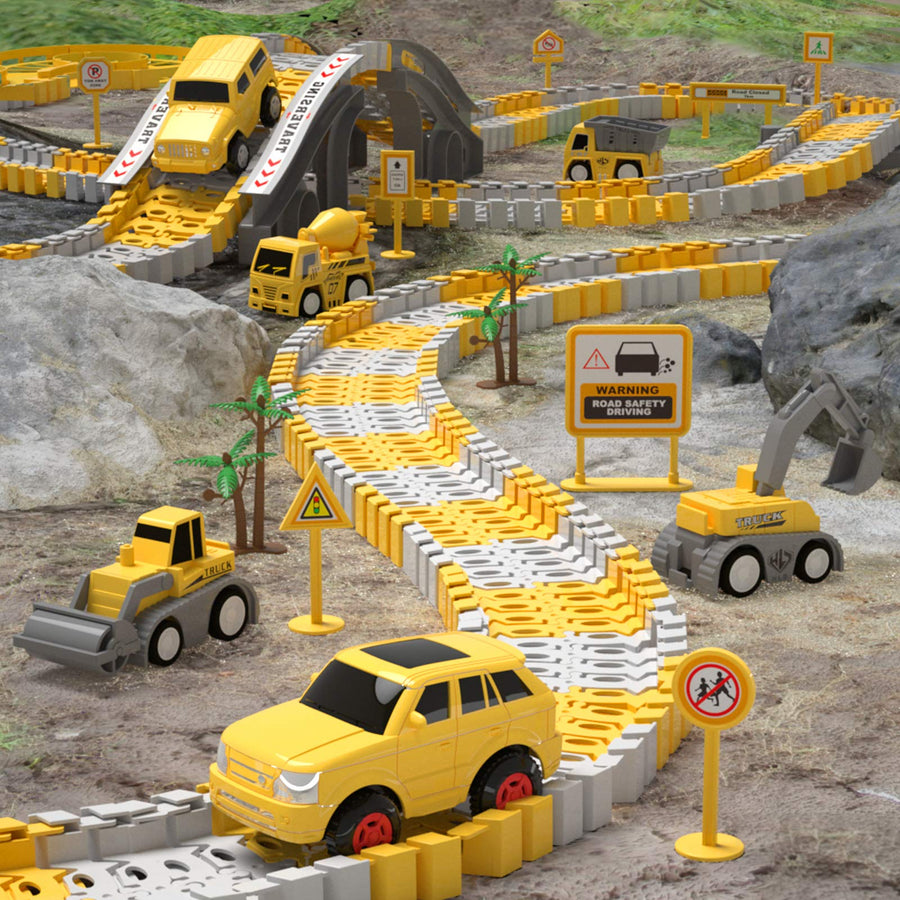 iHaHa 236PCS Construction Race Tracks for Kids Boys Toys, 6PCS Construction Car and Flexible Track Playset Create A Engineering Road Toys for 3 4 5 6 Year Old Boys Girls Best Gift