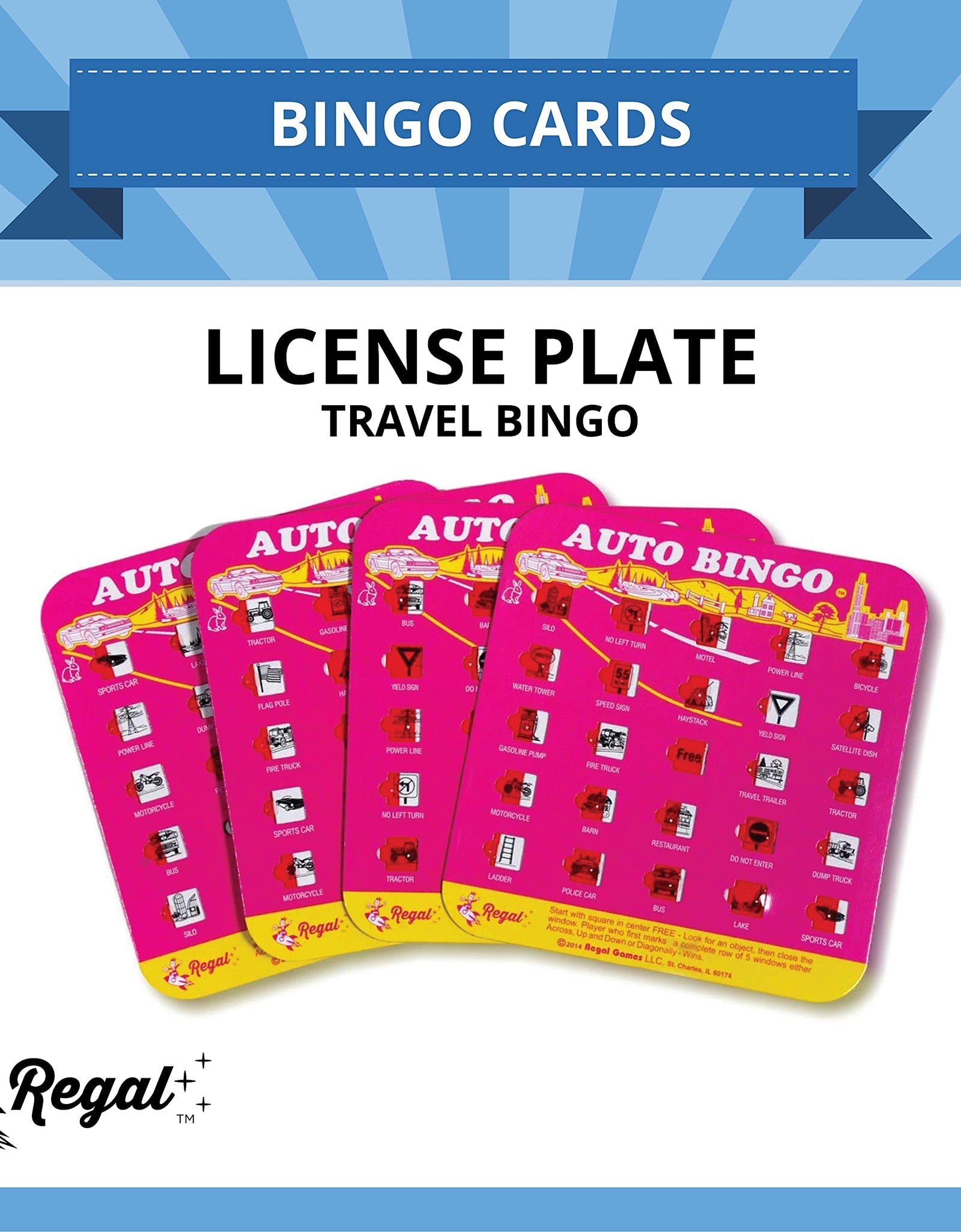 Regal Games Original Assorted Auto and Interstate Travel Bingo Set, Bingo Cards Great for Family Vacations, Car Rides, and Road Trips, Multi Color, 4 Pack