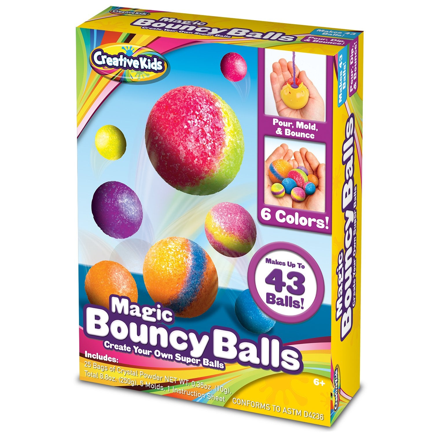 Creative Kids DIY Magic Bouncy Balls - Create Your Own Crystal Powder Balls Craft Kit for Kids - Includes 25 Bags of Multicolored Crystal Powder & 5 Molds - Makes Up to 43 Balls