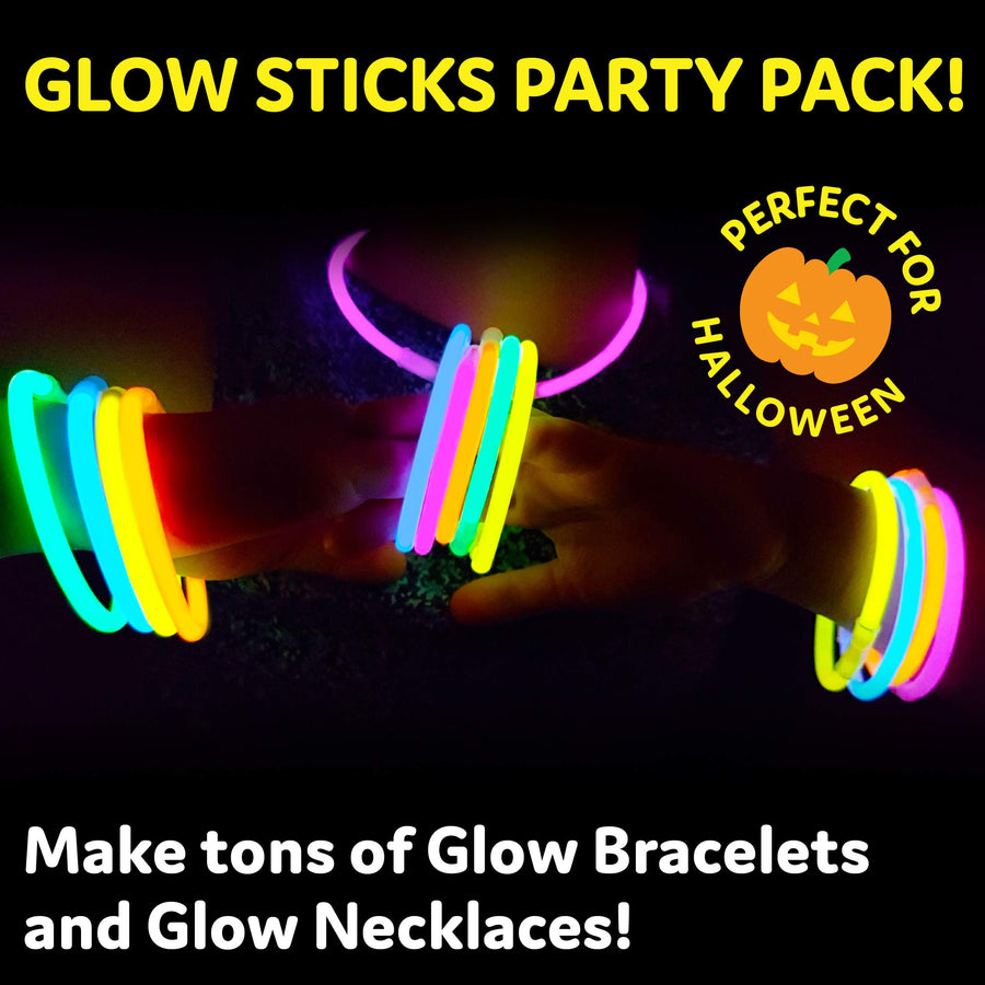 PartySticks Glow Sticks Party Supplies 100pk - 8 Inch Glow in the Dark Light Up Sticks Party Favors, Glow Party Decorations, Neon Party Glow Necklaces and Glow Bracelets with Connectors