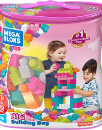 Mega Bloks First Builders Big Building Bag with Big Building Blocks, Building Toys for Toddlers (80 Pieces) - Pink Bag
